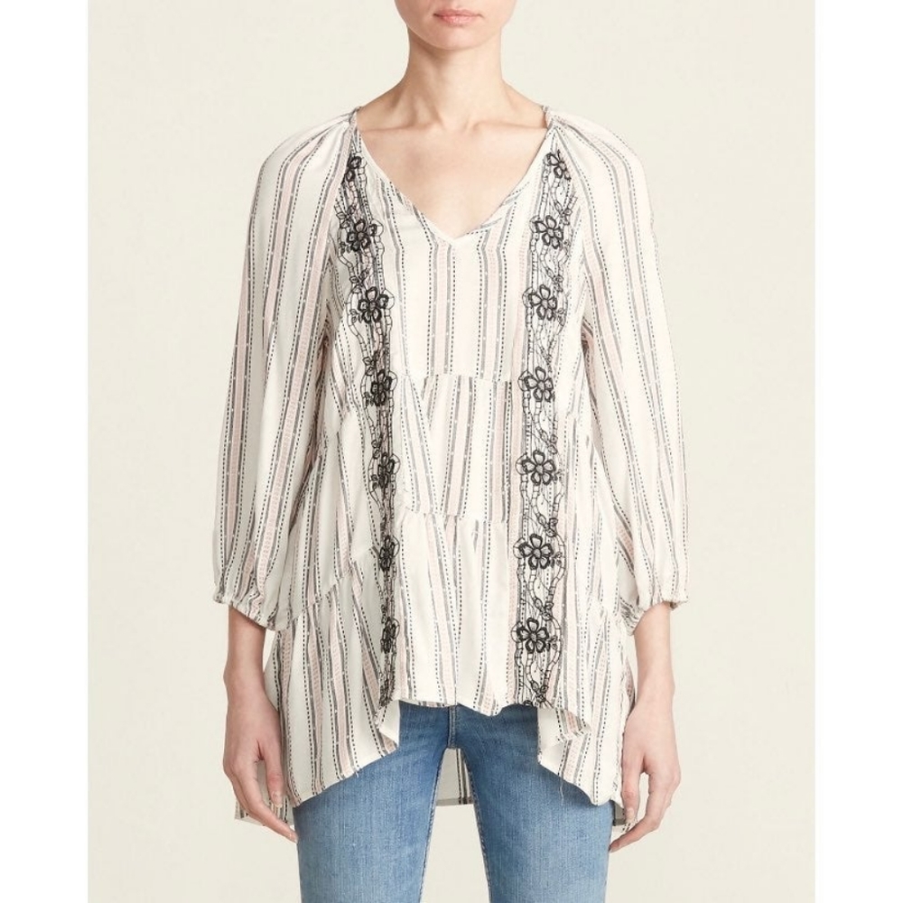 CUPIO Floral Embroidery V-Neck Hi-Low